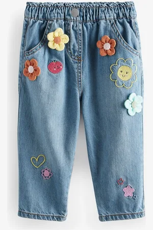 Next Infant Girls Pure Cotton Slouchy Fit Light Fade Corsage Stretchable Jeans
