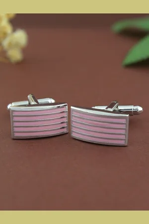 PELUCHE Men Silver-Toned & Pink Striped Cufflink