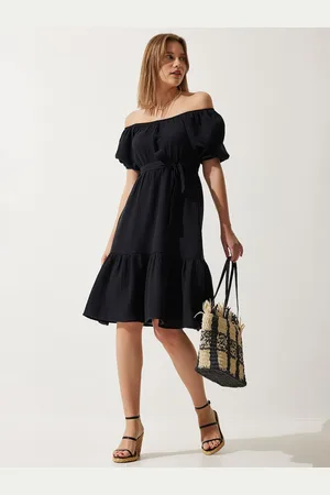 Happiness istanbul Off-Shoulder Puff Sleeve Cotton A-Line Dress