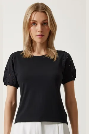 Happiness istanbul Women Solid Round Neck Cotton Top