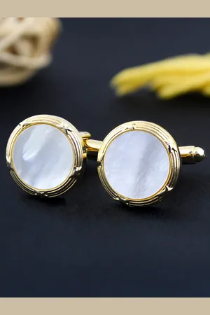 PELUCHE Gold-Toned Natural Mother of Pearl Stone Cufflink