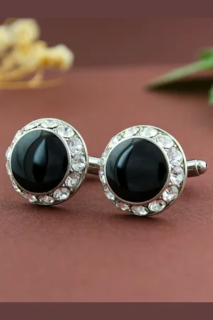 PELUCHE Men Silver Crystal & Stone Cufflinks
