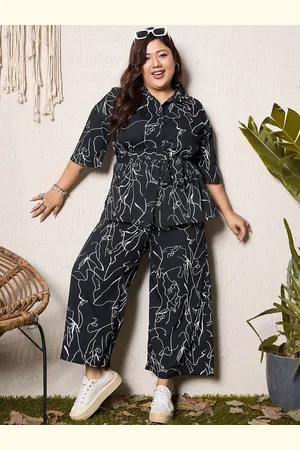 Berrylush Printed Shirt & Belt With Palazzo