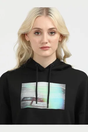 Calvin Klein Women Graphic Printed Hooded Cotton Sweatshirt