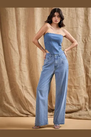Sassafras Embellished Off Shoulder Top With Jeans Co-Ords