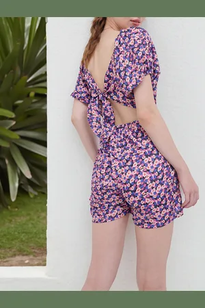 DressBerry Ravishing Beauty Floral Printed Tie Up Cut Out Playsuit