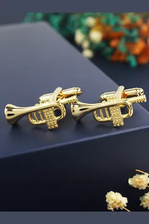 PELUCHE Gold-Toned Golden Trumpet Quirky Cufflink