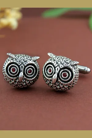 PELUCHE Silver-Toned & Black Enamelled Quirky Cufflink