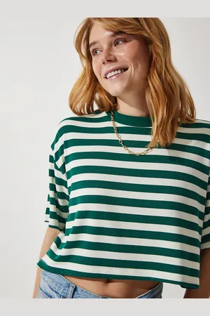 Happiness istanbul Women Striped Round Neck Cotton T-shirt