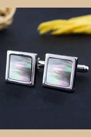 PELUCHE Gold-Toned & Brown Natural Abalone Shell Stone Cufflink