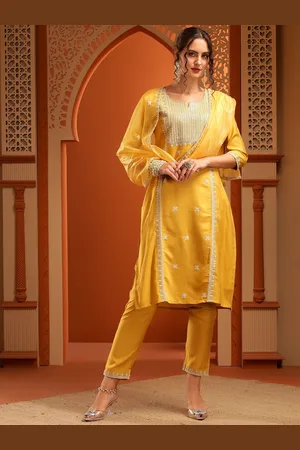 Bani Women Ethnic Motifs Embroidered Thread Work Straight Kurta With Palazzos & Dupatta