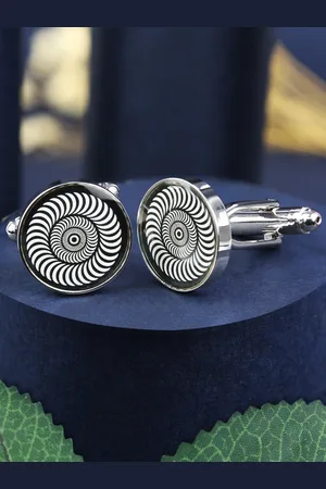 PELUCHE Silver-Toned & White Round Cufflink