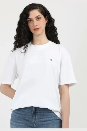 Calvin Klein Women Typography Printed Round Neck Cotton Oversized T-shirt