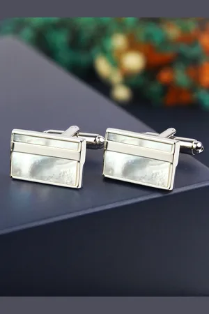 PELUCHE P Men Silver Mother of Pearl Stone Cufflinks