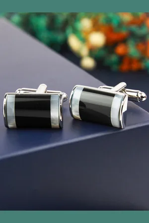 PELUCHE Silver-Toned & Black Cufflinks 1144-01-101010-Silver