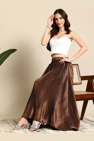 Mast & Harbour Accordion Pleated Satin Flared Maxi Skirt