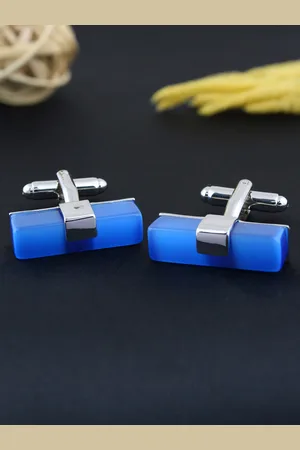 PELUCHE Silver-Toned & Blue The Elegant Me: Onyx Stone Studded Cufflink
