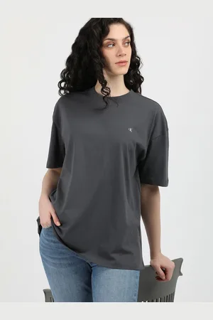 Calvin Klein Women Solid Round Neck Cotton Oversized T-Shirt