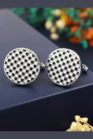 PELUCHE Black & Silver-Toned Cufflink