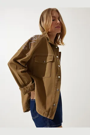 Happiness istanbul Women Crop Tailored Jacket with Embroidered