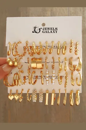 Jewels Galaxy Set of 24 Gold Plated Half Hoop Earrings
