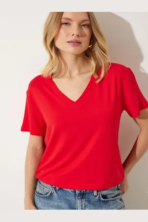 Happiness istanbul Women Solid V-Neck T-Shirt
