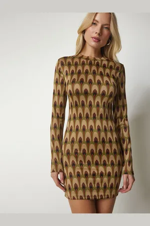 Happiness istanbul Printed Long Sleeves Bodycon Dress