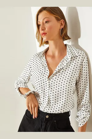 Bianco Lucci Women Spread Collar Polka Dots Printed Casual Shirt