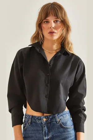 Bianco Lucci Women Spread Collar Solid Casual Shirt