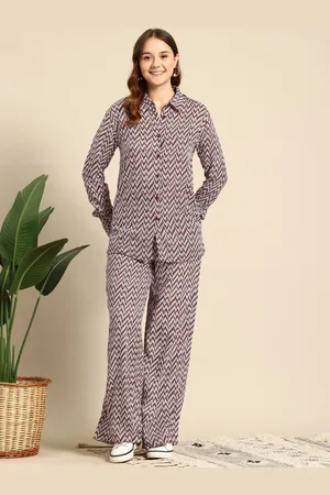 Mast & Harbour Geometric Printed Shirt With Trousers Co-ords