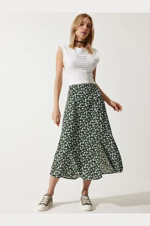 Happiness istanbul Floral Printed Midi Straight Flared Skirts