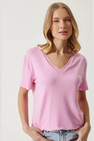 Happiness istanbul Women Solid V-Neck T-Shirt