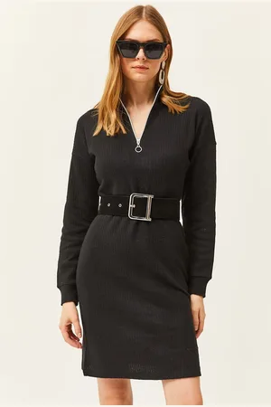 Olalook High Neck Solid Bodycon Dress