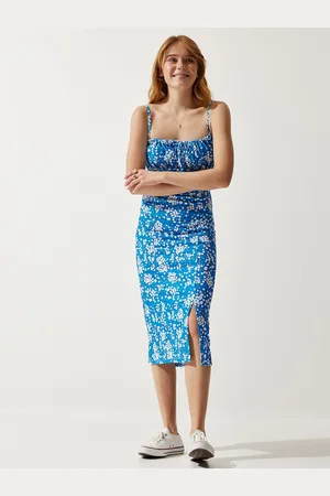Happiness istanbul Women Floral Printed Shoulder Straps Sleeveless Sheath Dress