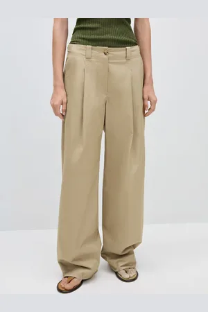 MANGO Women Wide Leg Pleated Trousers