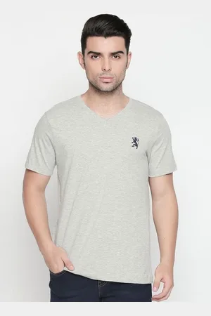 Giordano Men Grey Solid V-Neck Pure Cotton T-shirt