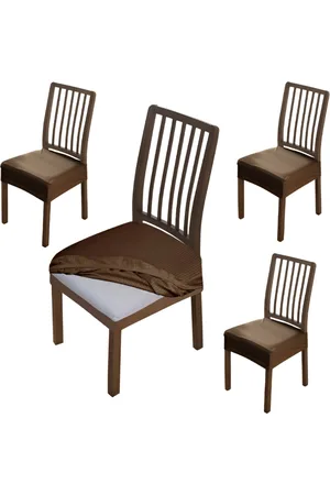 HOKIPO Dark Brown 4 Pieces Jacquard Chair Seat Covers