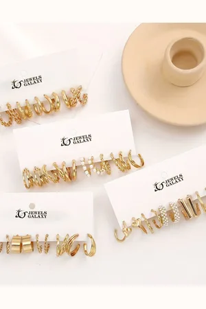 Jewels Galaxy Set of 24 Gold Plated Half Hoop Earrings