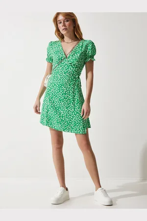 Happiness istanbul Women Floral Printed Puff Sleeve Wrap Dress