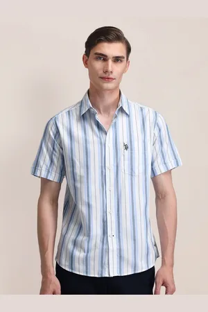 U.S. Polo Assn. Men Classic Spread Collar Vertical Striped Cotton Formal Shirt