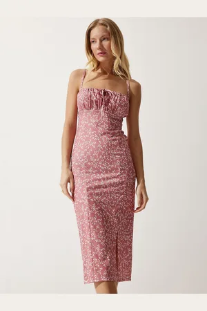 Happiness istanbul Women Floral Printed Shoulder Straps Sleeveless Sheath Dress