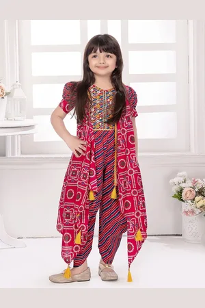 Tiny Kingdom Girls Embroidered Top With Dhoti Pants