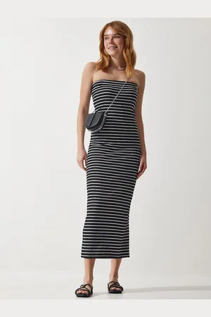 Happiness istanbul Striped Off-Shoulder Bodycon Midi Dress
