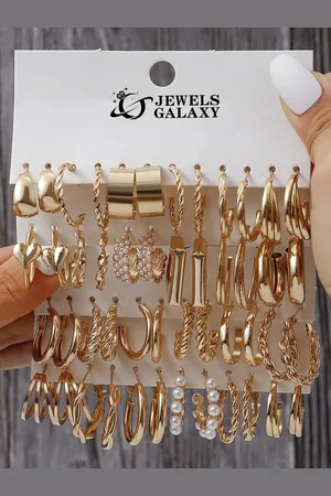 Jewels Galaxy Set of 24 Gold Plated Half Hoop Earrings