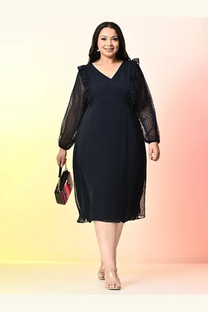 DesiNoor Plus Size Women Georgette Fit & Flare Midi Dress