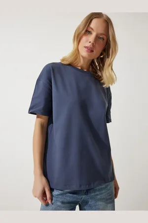 Happiness istanbul Women Solid Round Neck Cotton Oversized T-Shirt