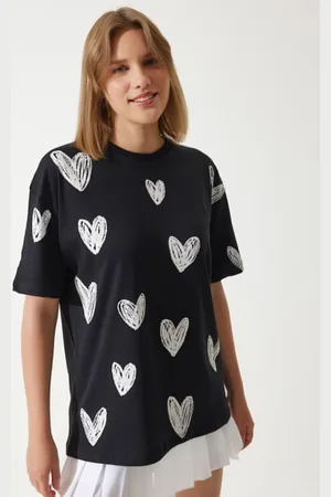 Happiness istanbul Women Conversational Printed Round Neck Cotton Oversized T-shirt