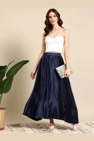 Mast & Harbour Accordion Pleated Satin Flared Maxi Skirt