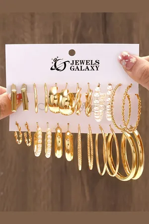 Jewels Galaxy Set of 12 Gold Plated Hoop Earrings