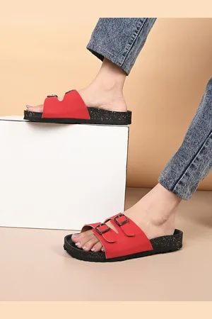HERE&NOW Women Solid Open Toe Flats with Buckles